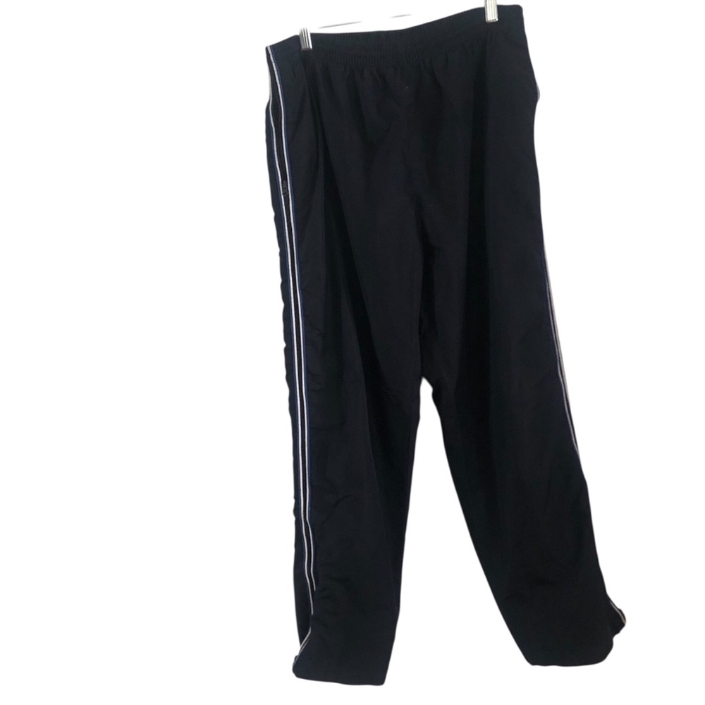 R&R Sports Black Lined Windbreaker Track Pants with Blue White Stripes